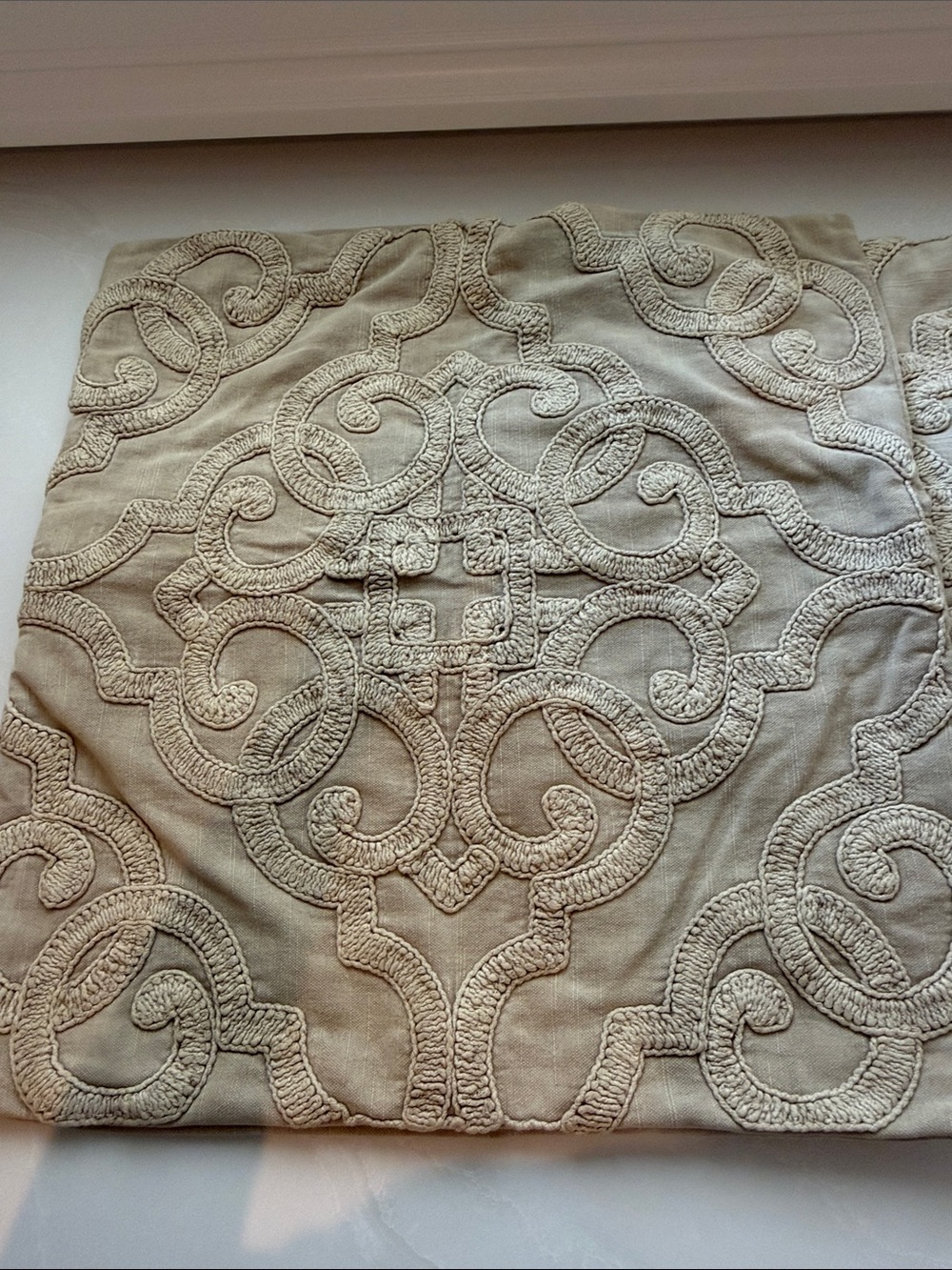 Pottery Barn Neutral Beige Embroidered Accent Pillow Cover-Set of 2.